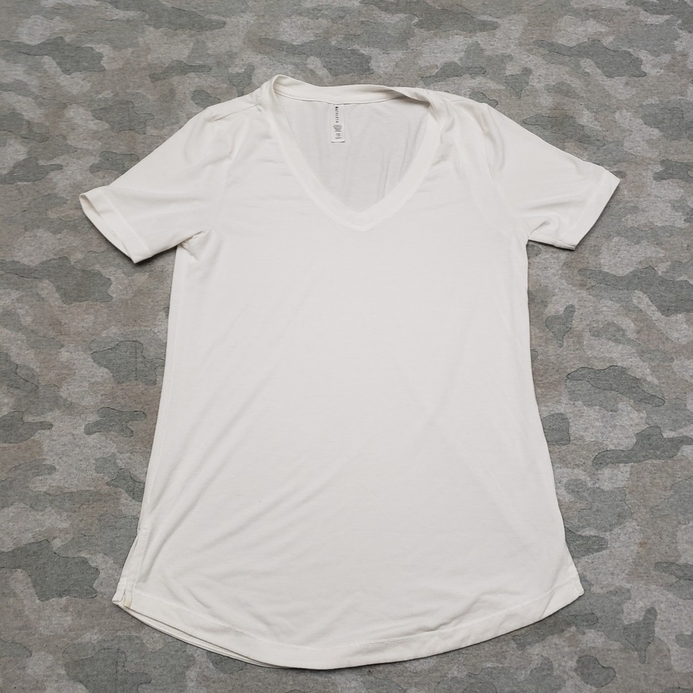 Athleta‎ Top Womens 2XS White V-Neck Short Sleeve